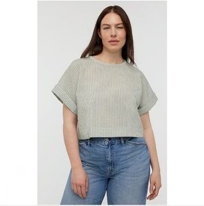 Madewell NWT Green Striped Crop Short Sleeve Tee Size Small